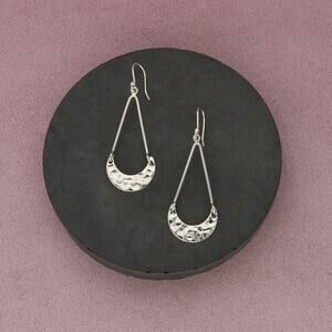 mexico sterling silver hammered crescent dangle earrings
